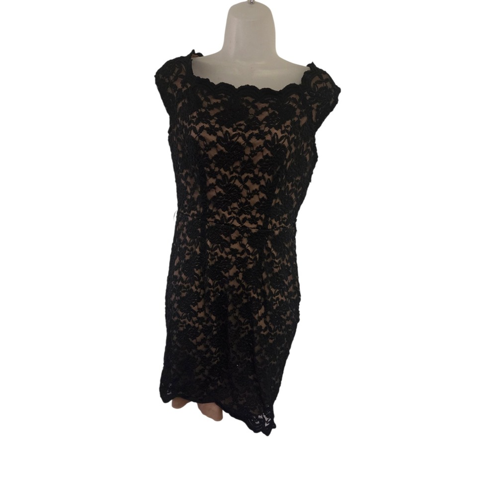 Vintage 90s Connected Apparel Black Lace‎ Sheath Dress Sleeve Size 6 Cocktail